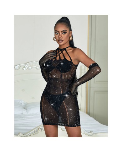SUBBLIME 952235 VESTIDO DE REJILLA CON BRILLANTES NEGRO TALLA UNICA