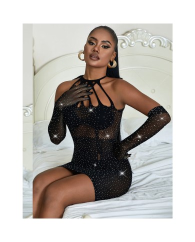 SUBBLIME 952235 VESTIDO DE REJILLA CON BRILLANTES NEGRO TALLA UNICA