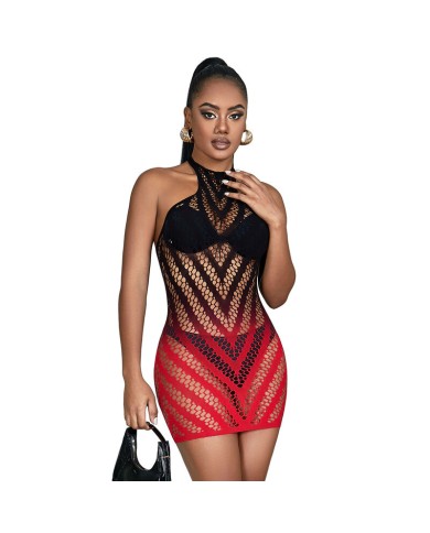 SUBBLIME 952242 VESTIDO DE REJILLA ELASTICO DEGRADADO ROJO Y NEGRO TALLA UNICA