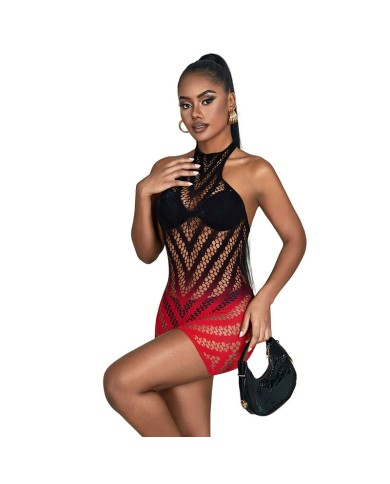 SUBBLIME 952242 VESTIDO DE REJILLA ELASTICO DEGRADADO ROJO Y NEGRO TALLA UNICA