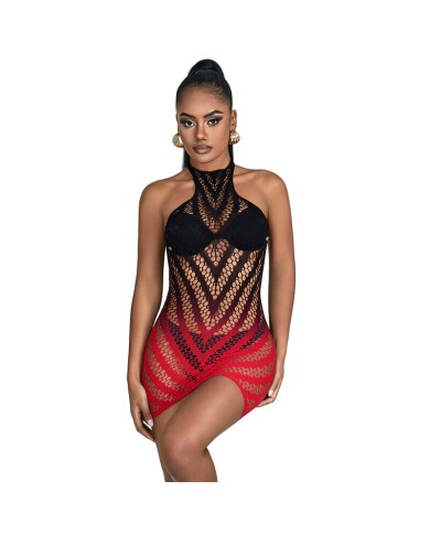 SUBBLIME 952242 VESTIDO DE REJILLA ELASTICO DEGRADADO ROJO Y NEGRO TALLA UNICA