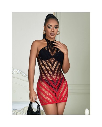SUBBLIME 952242 VESTIDO DE REJILLA ELASTICO DEGRADADO ROJO Y NEGRO TALLA UNICA