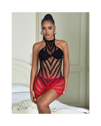 SUBBLIME 952242 VESTIDO DE REJILLA ELASTICO DEGRADADO ROJO Y NEGRO TALLA UNICA