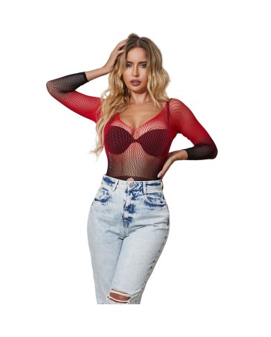 SUBBLIME 952259 VESTIDO DE REJILLA ELASTICO MANGA LARGA DEGRADADO ROJO Y NEGRO TALLA UNICA