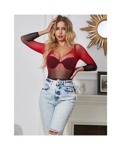 SUBBLIME 952259 VESTIDO DE REJILLA ELASTICO MANGA LARGA DEGRADADO ROJO Y NEGRO TALLA UNICA