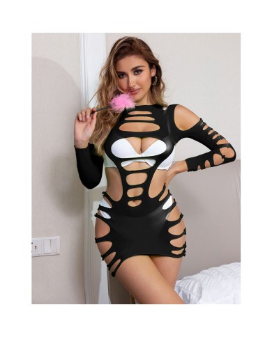 SUBBLIME 952266 VESTIDO DE REJILLA ELASTICO MANGA LARGA NEGRO TALLA UNICA