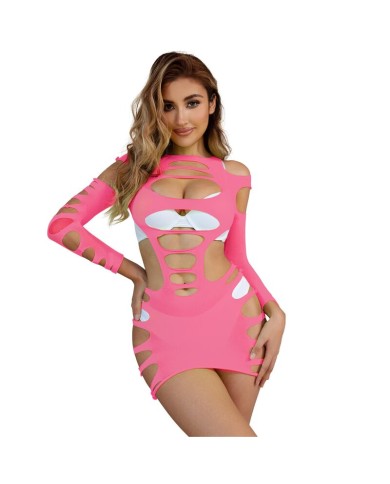 SUBBLIME 952273 VESTIDO DE REJILLA ELASTICO MANGA LARGA ROSA TALLA UNICA