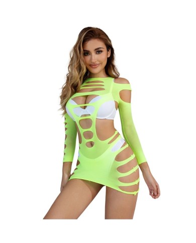SUBBLIME 952280 VESTIDO DE REJILLA ELASTICO MANGA LARGA VERDE TALLA UNICA