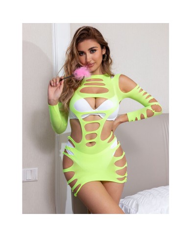 SUBBLIME 952280 VESTIDO DE REJILLA ELASTICO MANGA LARGA VERDE TALLA UNICA
