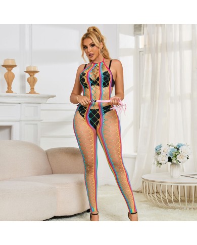SUBBLIME 952358 BODYSTOCKING DE REJILLA CUELLO HALTER ARCOIRIS XS M