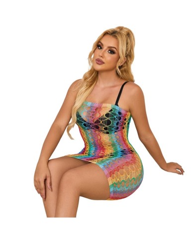 SUBBLIME 952365 VESTIDO DE REJILLA HOMBROS DESCUBIERTOS ARCOIRIS TALLA UNICA