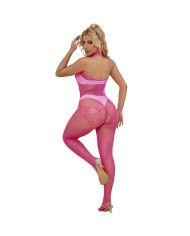 SUBBLIME 952389 BODYSTOCKING CROTCHLESS DE REJILLA Y ENCAJE CON CUELLO ALTO ROSA TALLA UNICA