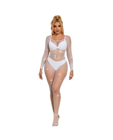 SUBBLIME 952396 BODYSTOCKING DE REJILLA CON DIAMANTES MANGA LARGA BLANCO TALLA UNICA