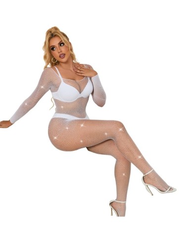 SUBBLIME 952396 BODYSTOCKING DE REJILLA CON DIAMANTES MANGA LARGA BLANCO TALLA UNICA