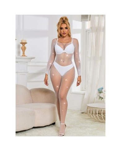 SUBBLIME 952396 BODYSTOCKING DE REJILLA CON DIAMANTES MANGA LARGA BLANCO TALLA UNICA