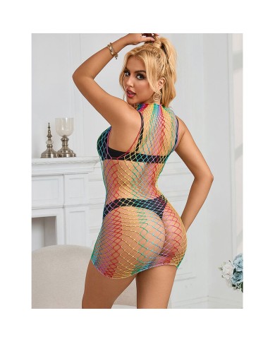 SUBBLIME 952433 VESTIDO DE REJILLA SIN MANGAS CON CUELLO ALTO ARCOIRIS TALLA UNICA