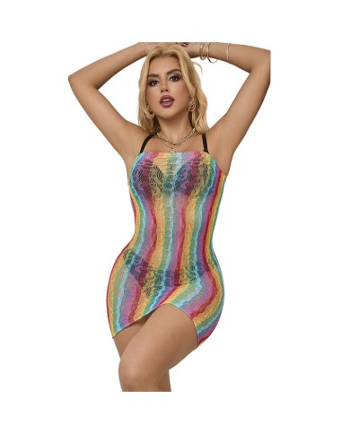 SUBBLIME 952457 VESTIDO DE REJILLA SIN MANGAS CON HOMBROS DESCUBIERTOS ARCOIRIS TALLA UNICA