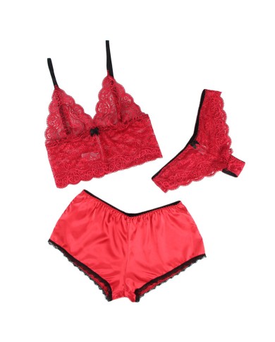 SUBBLIME 953898 SET 3 PIEZAS ENCAJE Y SATEN ROJO S M