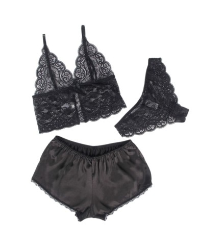 SUBBLIME 953911 SET 3 PIEZAS ENCAJE Y SATEN NEGRO S M