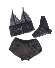SUBBLIME 953928 SET 3 PIEZAS ENCAJE Y SATEN NEGRO L XL