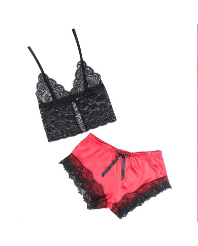 SUBBLIME 953959 PIJAMA SEXY SATEN Y ENCAJE NEGRO ROJO S M