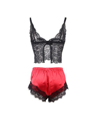 SUBBLIME 953959 PIJAMA SEXY SATEN Y ENCAJE NEGRO ROJO S M