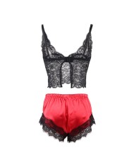 SUBBLIME 953959 PIJAMA SEXY SATEN Y ENCAJE NEGRO ROJO S M