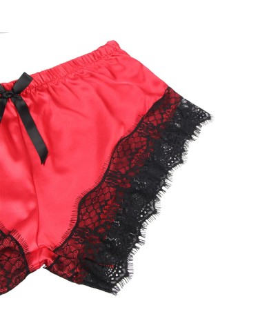 SUBBLIME 953959 PIJAMA SEXY SATEN Y ENCAJE NEGRO ROJO S M