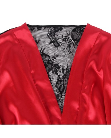 SUBBLIME 954024 CAMISON DE ENCAJE ESPALDA TRANSPARENTE TANGA ROJO NEGRO L XL