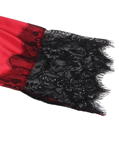 SUBBLIME 954024 CAMISON DE ENCAJE ESPALDA TRANSPARENTE TANGA ROJO NEGRO L XL