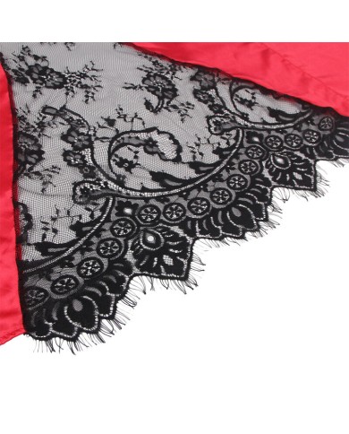 SUBBLIME 954024 CAMISON DE ENCAJE ESPALDA TRANSPARENTE TANGA ROJO NEGRO L XL