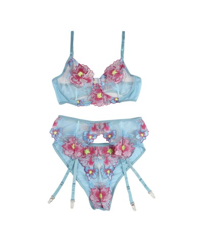 SUBBLIME 954109 SUJETADOR PANTIES CON LIGUERO DISENO FLORAL AZUL S M