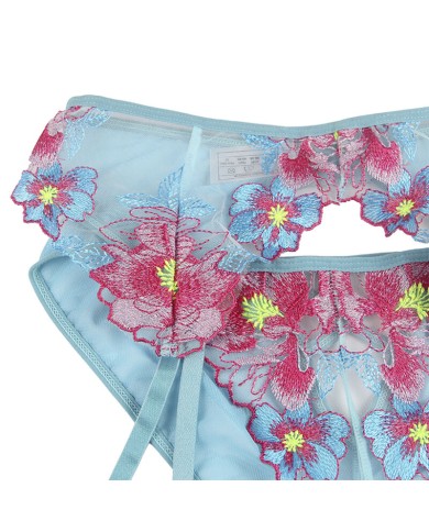 SUBBLIME 954109 SUJETADOR PANTIES CON LIGUERO DISENO FLORAL AZUL S M