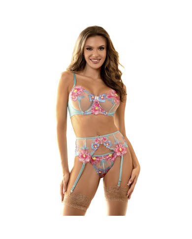 SUBBLIME 954116 SUJETADOR PANTIES CON LIGUERO DISENO FLORAL AZUL L XL