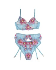 SUBBLIME 954116 SUJETADOR PANTIES CON LIGUERO DISENO FLORAL AZUL L XL