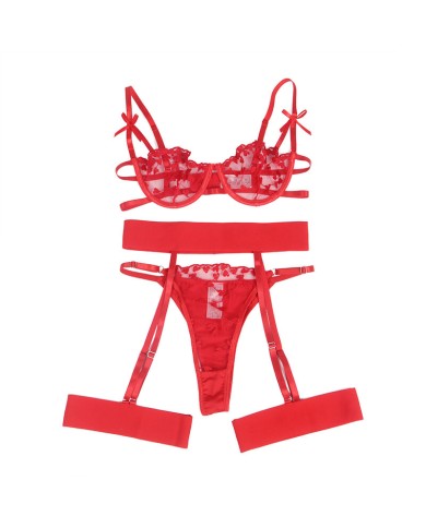 SUBBLIME 954321 SUJETADOR TANGA LIGUEROS ESTAMPADO DE CORAZONES ROJO S M