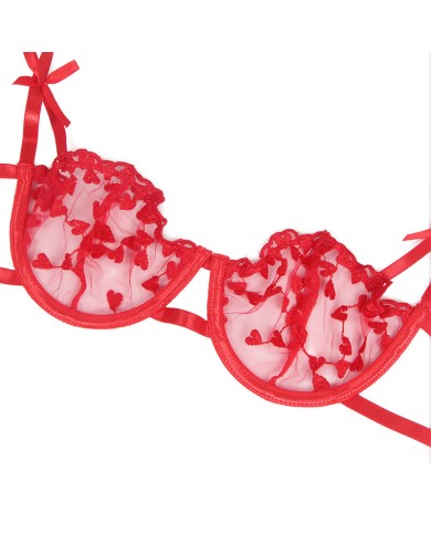 SUBBLIME 954321 SUJETADOR TANGA LIGUEROS ESTAMPADO DE CORAZONES ROJO S M