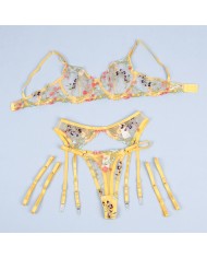 SUBBLIME 954345 SUJETADOR TANGA LIGUEROS DISENO FLORAL AMARILLO S M
