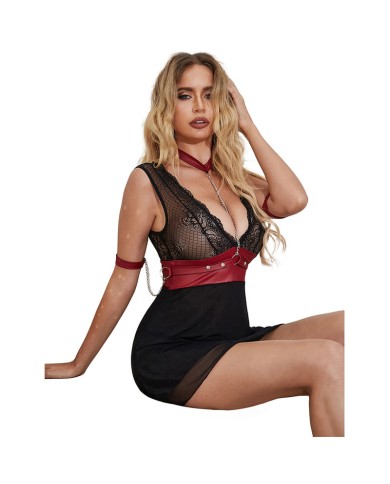 SUBBLIME 954420 VESTIDO BONDAGE DE ENCAJE NEGRO S M