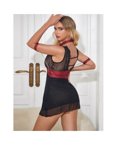 SUBBLIME 954420 VESTIDO BONDAGE DE ENCAJE NEGRO S M