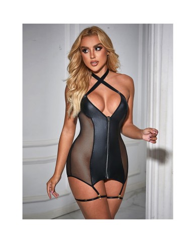 SUBBLIME 954451 VESTIDO SEXY DE REJILLA CUERO NEGRO L XL