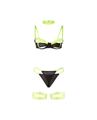 SUBBLIME 955274 SET SUJETADOR CON COLLAR Y DETALLES PARA PIERNAS VERDE FLUORESCENTE S M