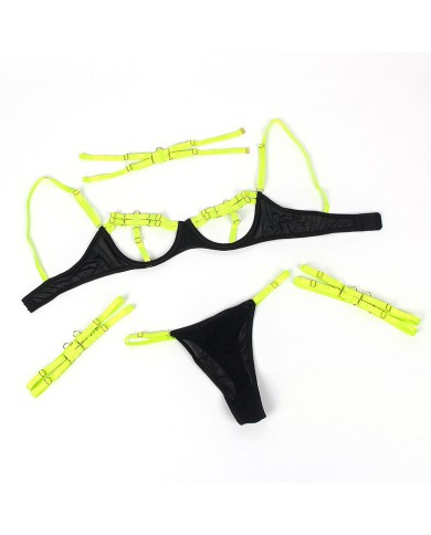SUBBLIME 955274 SET SUJETADOR CON COLLAR Y DETALLES PARA PIERNAS VERDE FLUORESCENTE S M