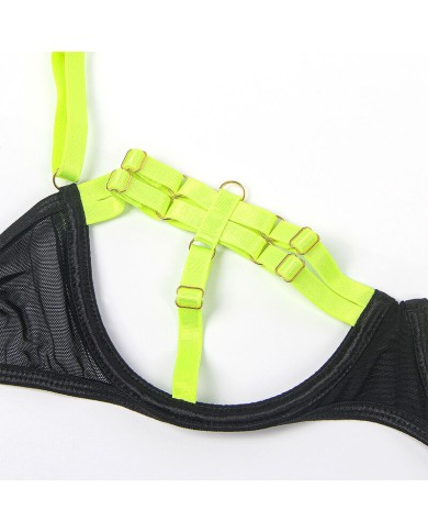 SUBBLIME 955274 SET SUJETADOR CON COLLAR Y DETALLES PARA PIERNAS VERDE FLUORESCENTE S M