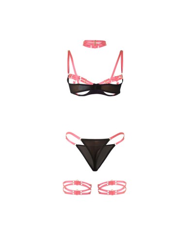 SUBBLIME 955298 SET SUJETADOR CON COLLAR Y DETALLES PARA PIERNAS ROSA FLUORESCENTE S M