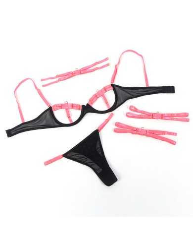 SUBBLIME 955304 SET SUJETADOR CON COLLAR Y DETALLES PARA PIERNAS ROSA FLUORESCENTE L XL