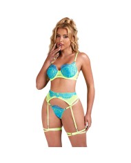 SUBBLIME 955311 SET SUJETADOR CON ENCAJE Y LIGUEROS VERDE Y AZUL S M