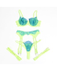 SUBBLIME 955328 SET SUJETADOR CON ENCAJE Y LIGUEROS VERDE Y AZUL L XL