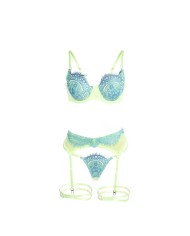 SUBBLIME 955328 SET SUJETADOR CON ENCAJE Y LIGUEROS VERDE Y AZUL L XL