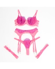 SUBBLIME 955359 SET SUJETADOR CON ENCAJE Y LIGUEROS ROSA Y MORADO S M